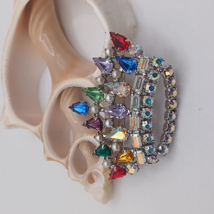 B David Multicolor Crown Brooch